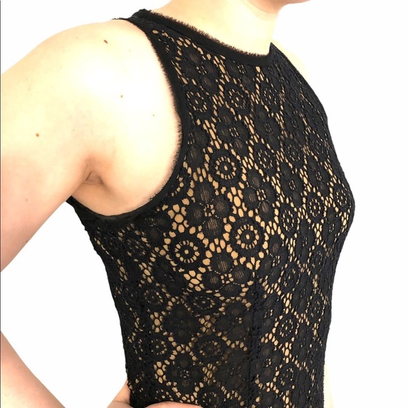 VINCE black nude silk lace fully lined shift dress - Picture 4 of 10